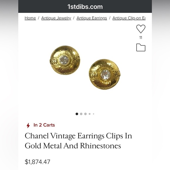 Chanel Vintage Earrings 1984 CC crystal-embellished Gold Plated Clip On - Picture 12 of 13
